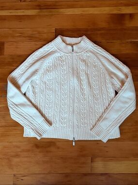 ⬇️⭐️ Faconnable Cream Ribbed Zip Cable Knit Sweater 100% Cotton Size XL
